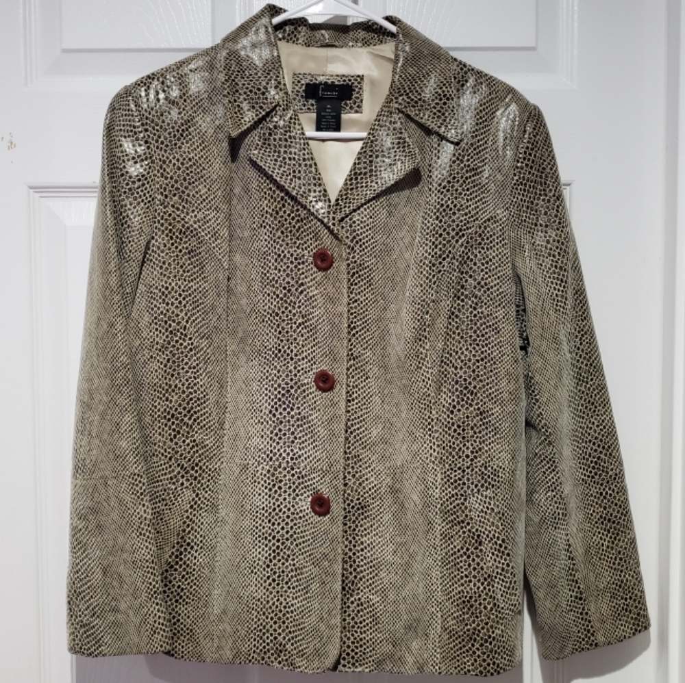 Frenchi Black & Brown Genuine Leather Button Up Snakeskin Moto Blazer Jacket